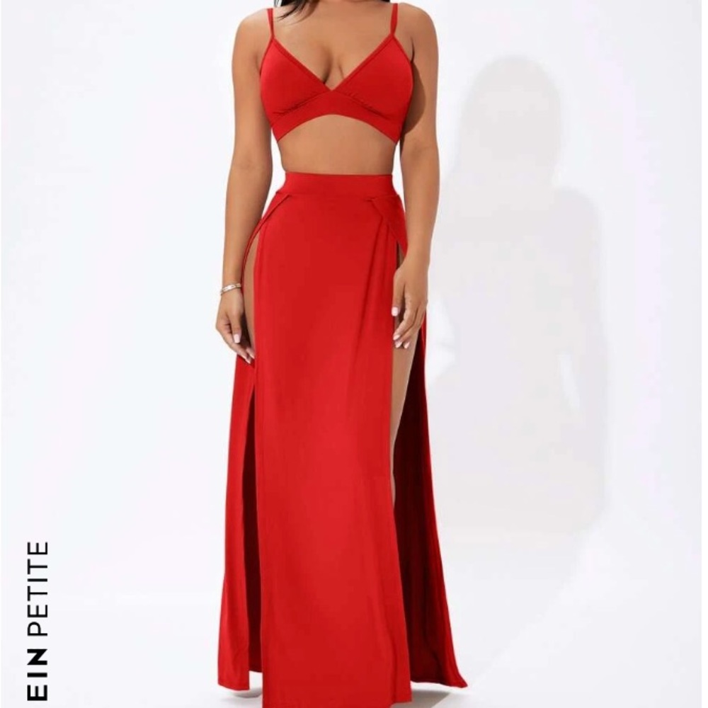 Sexy Red Matching Top & Maxi Skirt
